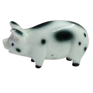 Vintage Miniature Porcelain‎ Pig Dark green Spots Black feet Bug House Taiwan
